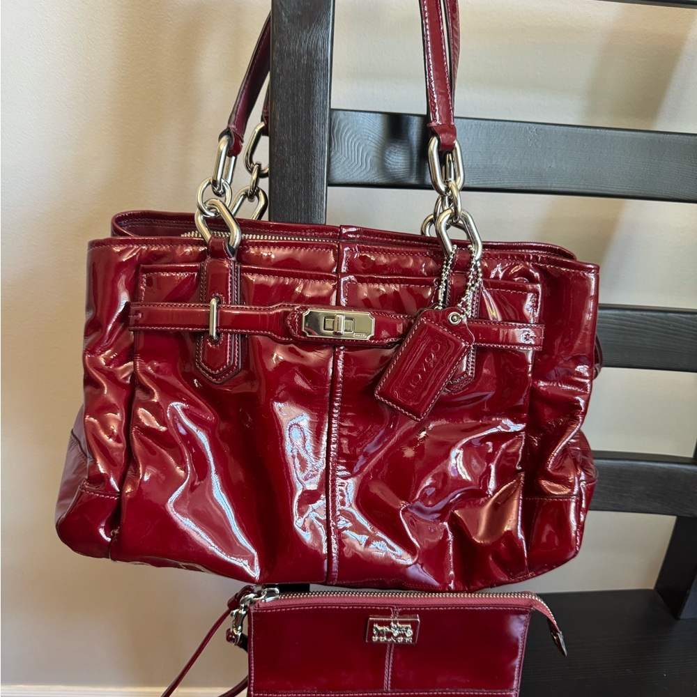 Red coach bag with matching wristlet